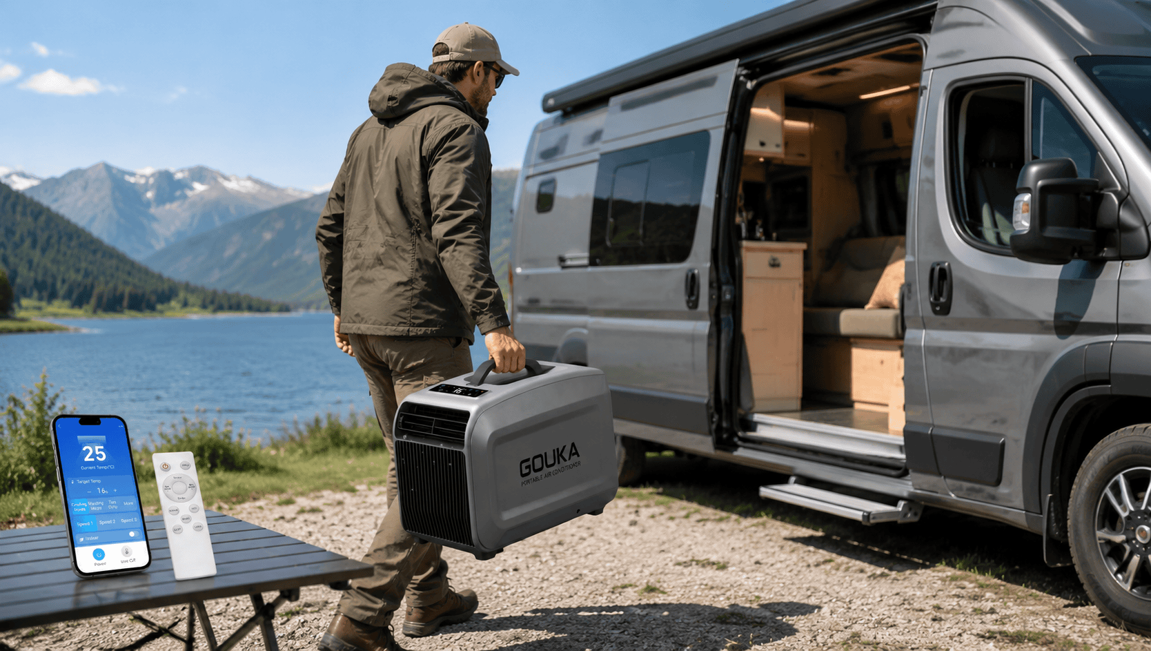 Cool and quiet small travel trailer air conditioners running on off-grid battery power