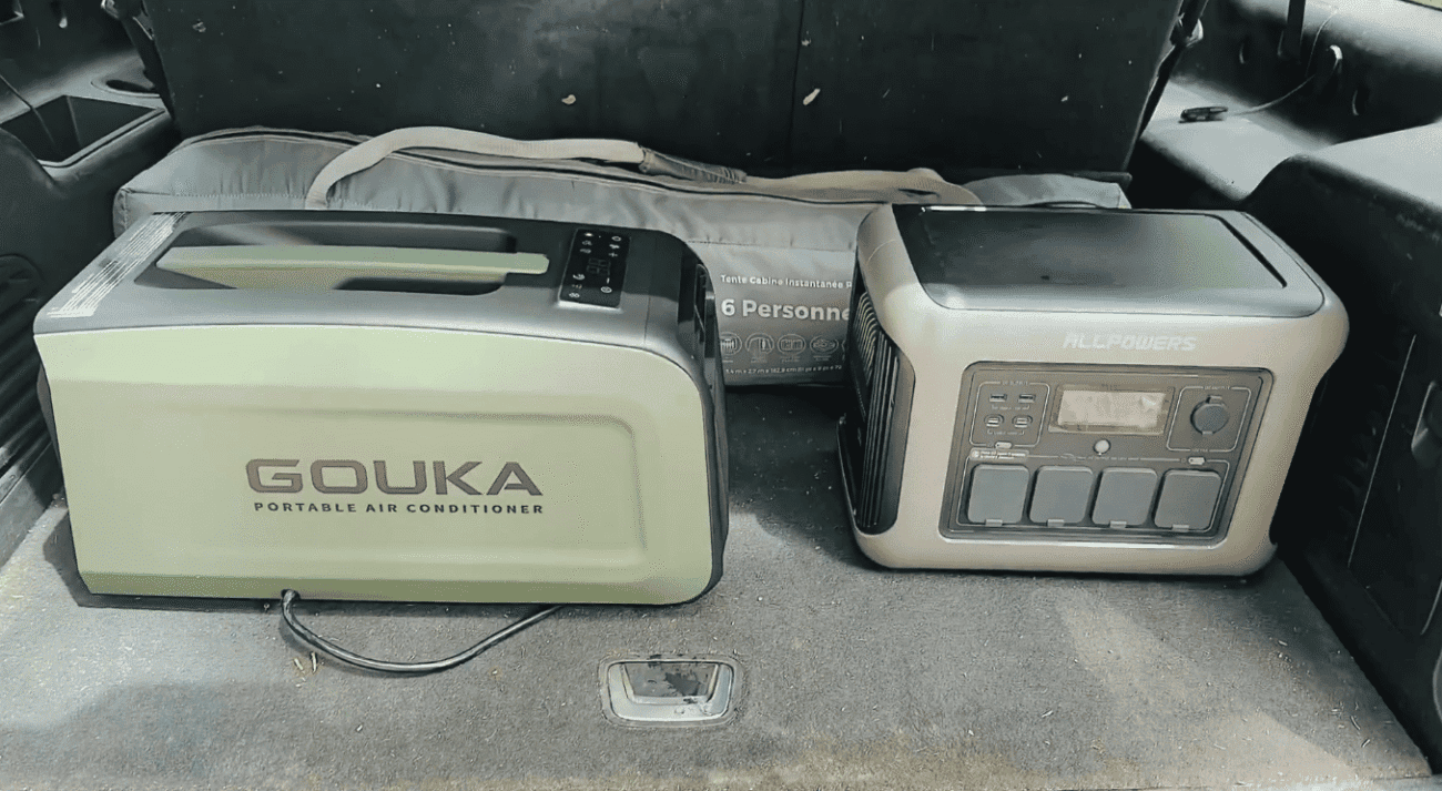 GOUKA RV portable air conditioner cooling an RV campsite during summer camping
