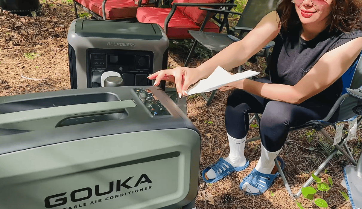 A comfortable camping tent setup featuring the WA1 series best portable ac for camping during a hot summer day.
