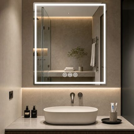 GOUKA 32 x 36 LED Bathroom Mirror Dimmable Anti Fog Lighted Vanity Mirror 800✖912