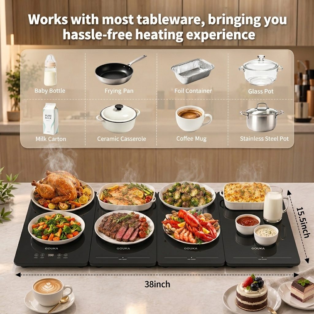 Gouka 4-in-1 Foldable Food Warming Tray – Keeps 8–10 Dishes Warm