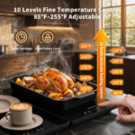 GOUKA 4-in-1 Modular Warming Tray features 10 temperature settings (85–255°F), an 8-hour timer, and smart automatic warming (Obsidian Black) - Image 2